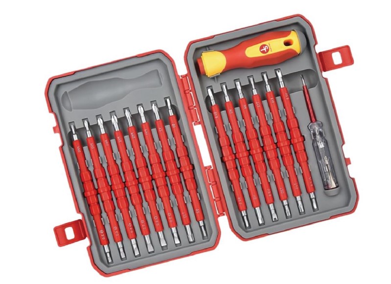 29Pcs Insulated Screwdriver Set – VDE Certified 1000V Rated, CR-V Steel Blades, Slotted/Pozi/Phillips/Torx Assortment | Ergonomic Anti-Slip Handles, Pouch Storage | UAE Electrician Professional Safety Kit 